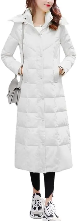 chouyatou Women's Winter Over Knee Removable Hooded Maxi Long Puffer Down Coat