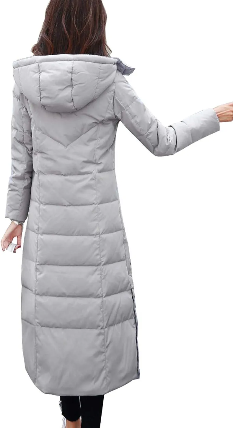 chouyatou Women's Winter Over Knee Removable Hooded Maxi Long Puffer Down Coat