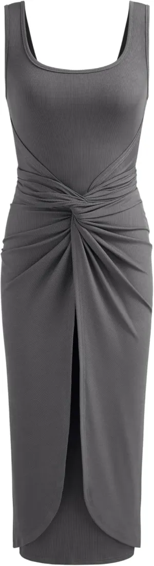 CIDER Women's Bodycon Dress Square Neck Twist Knotted Ruched Sleeveless Maxi Tank Elegant Long Summer Dresses 2025
