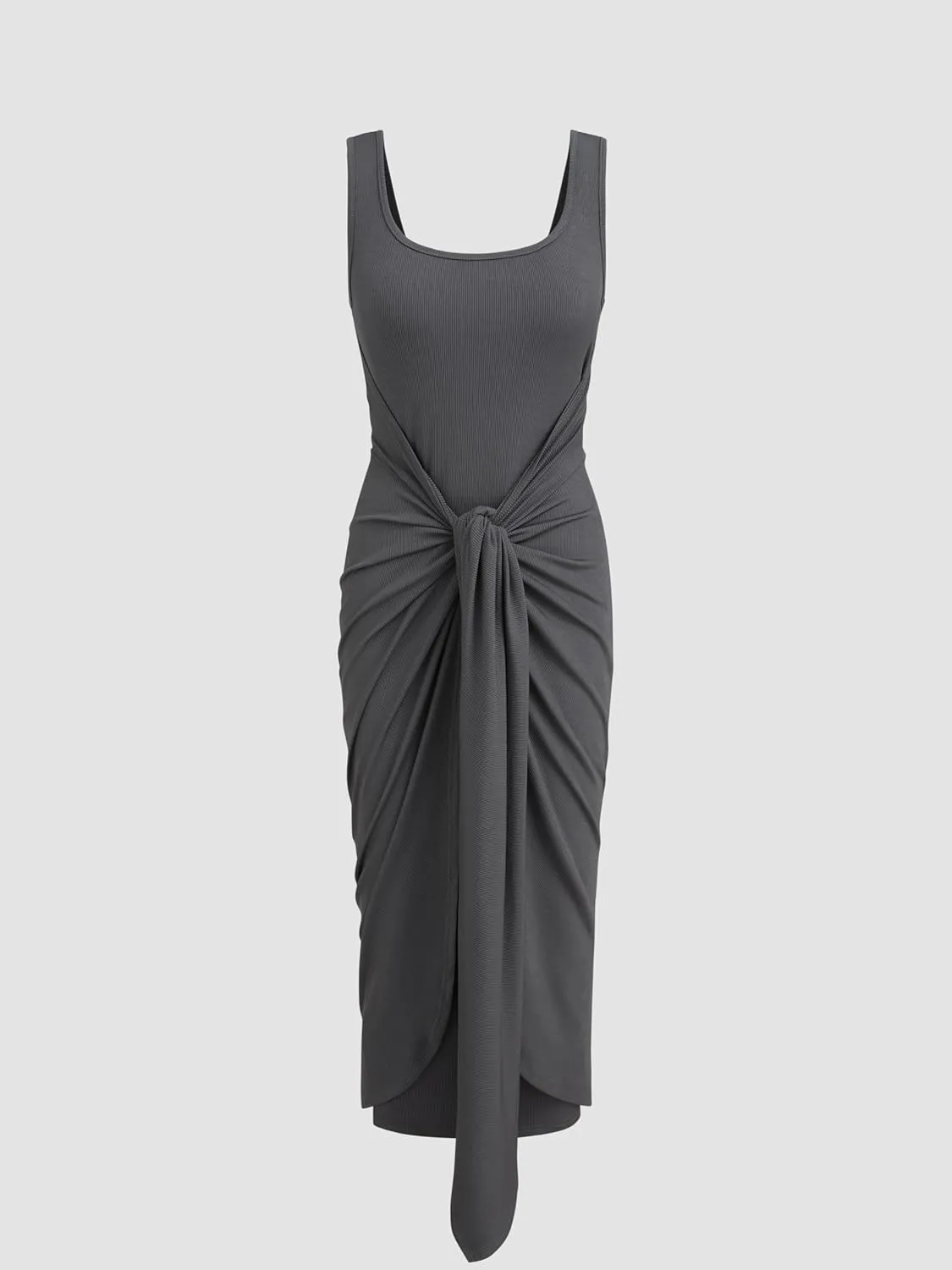 CIDER Women's Bodycon Dress Square Neck Twist Knotted Ruched Sleeveless Maxi Tank Elegant Long Summer Dresses 2025