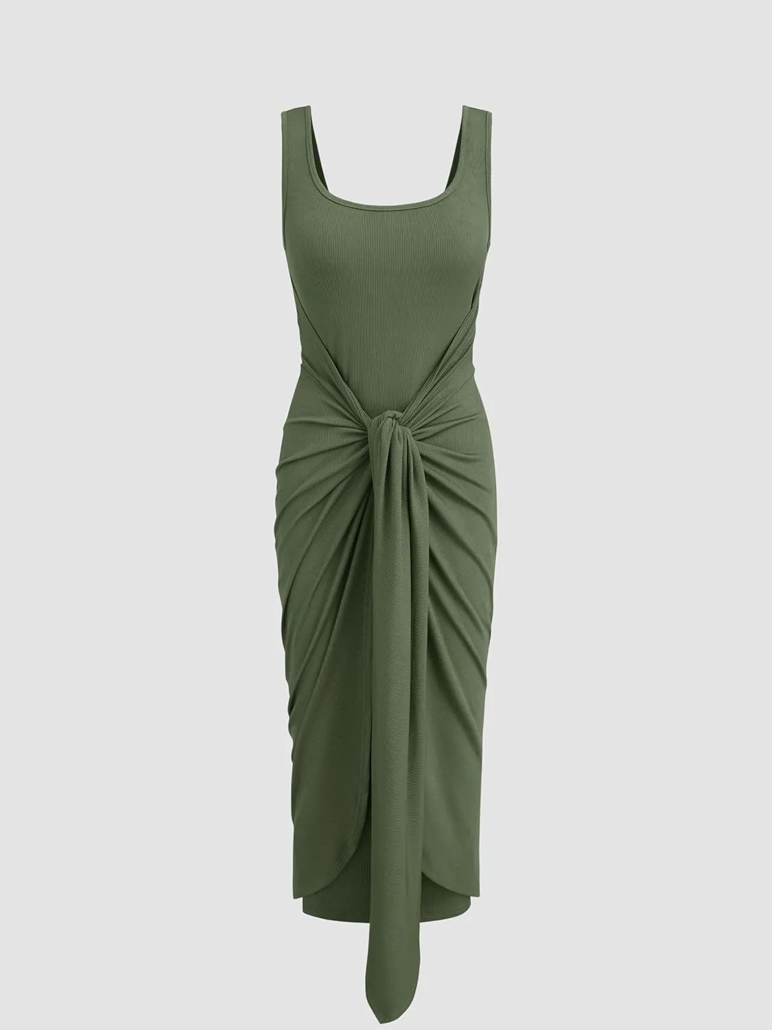 CIDER Women's Bodycon Dress Square Neck Twist Knotted Ruched Sleeveless Maxi Tank Elegant Long Summer Dresses 2025