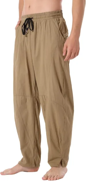 CLANMILUMS Men's Casual Cotton Linen Pants Loose Elastic Waist Summer Beach Trousers