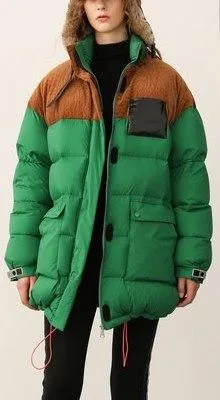 Color-Contrast Puffer Jacket with Removable Fur Hood