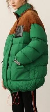 Color-Contrast Puffer Jacket with Removable Fur Hood