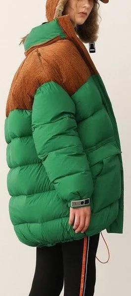 Color-Contrast Puffer Jacket with Removable Fur Hood
