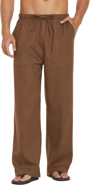 COOFANDY Mens Casual Linen Pants Elastic Waist Linen Pants Drawstring Summer Beach Yoga Linen Trouser
