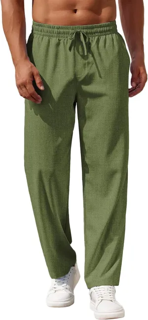 COOFANDY Mens Casual Pants Drawstring Elastic Waist Pants Linen Summer Beach Pants