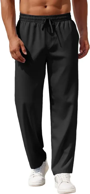 COOFANDY Mens Casual Pants Drawstring Elastic Waist Pants Linen Summer Beach Pants