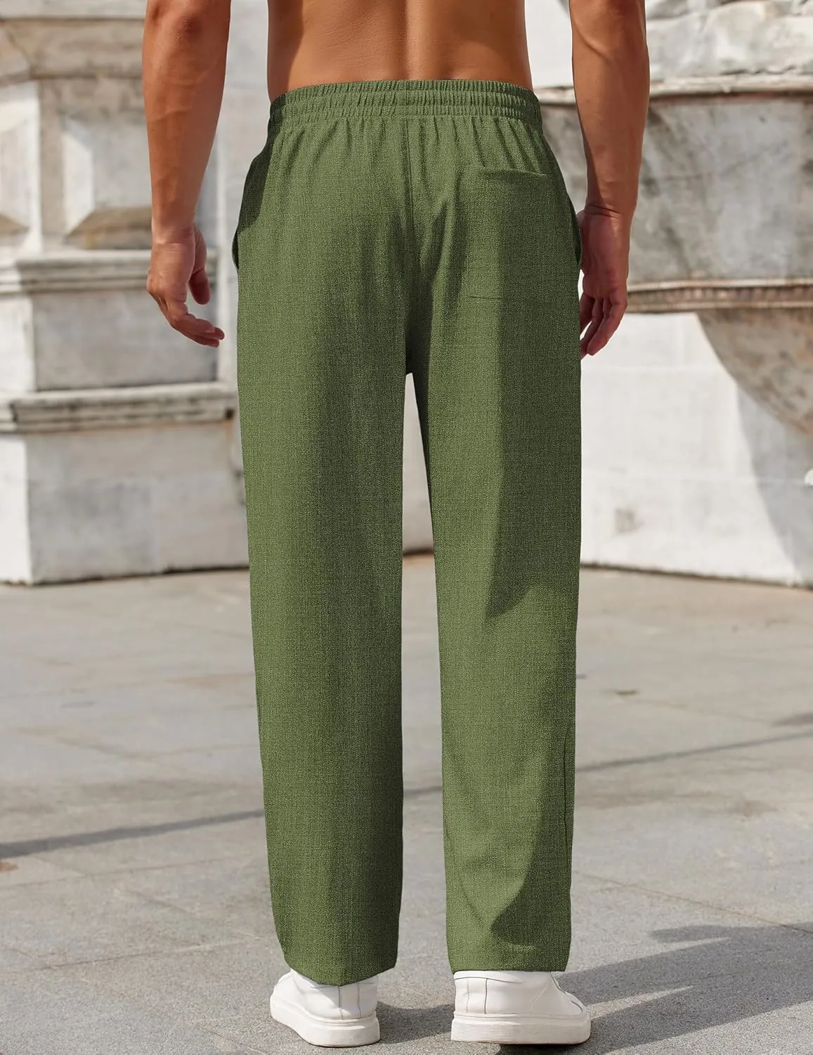 COOFANDY Mens Casual Pants Drawstring Elastic Waist Pants Linen Summer Beach Pants