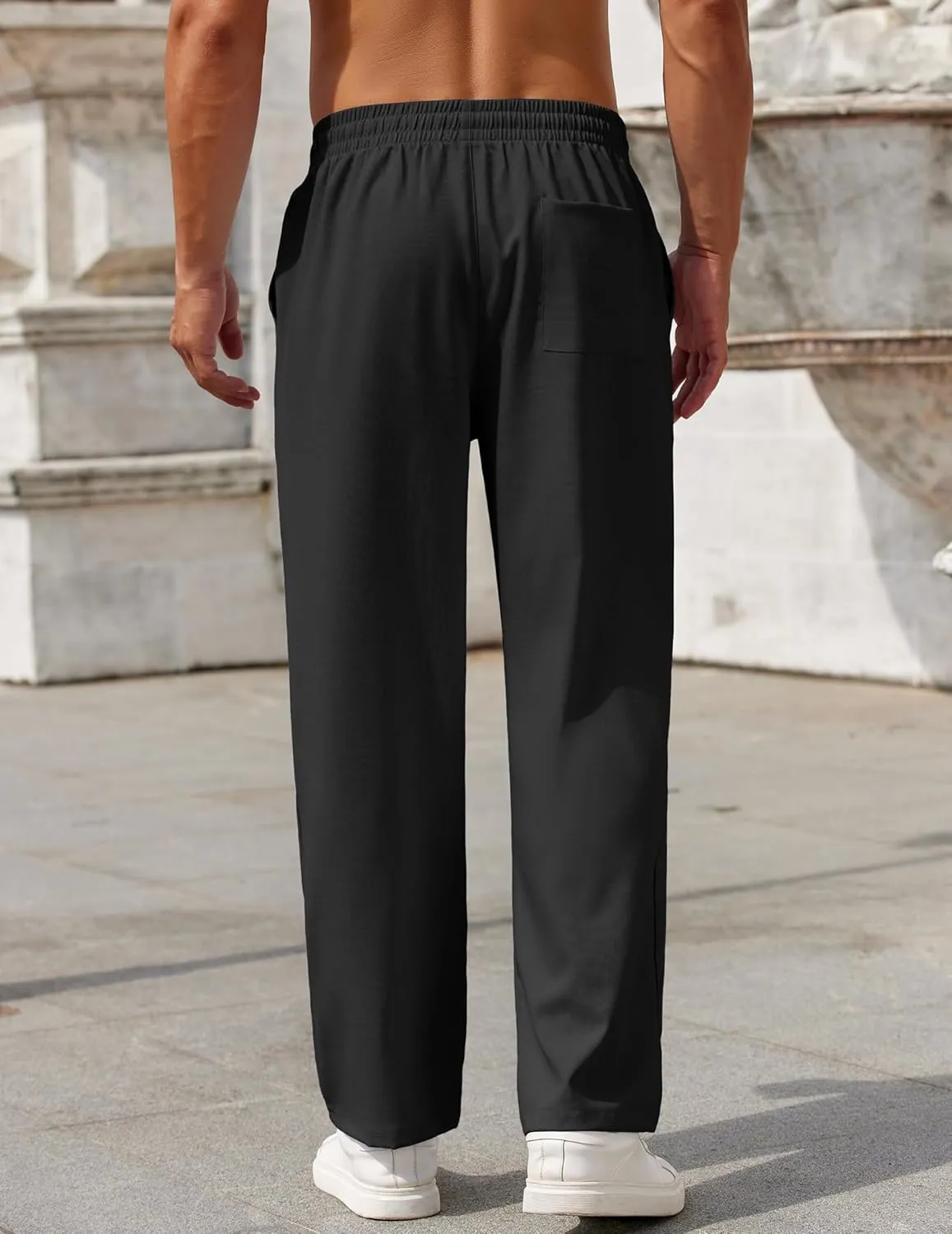 COOFANDY Mens Casual Pants Drawstring Elastic Waist Pants Linen Summer Beach Pants