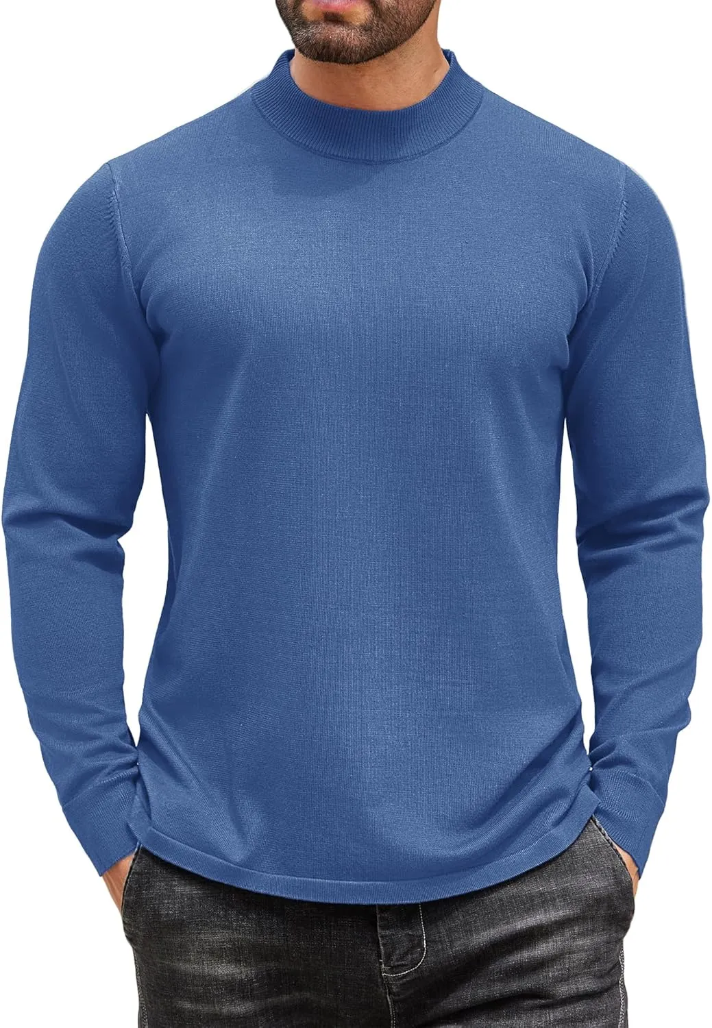 COOFANDY Men's Mock Turtleneck Long Sleeve T Shirts Basic Casual Knitted Half Neck Thermal Lightweight Pullover Sweater