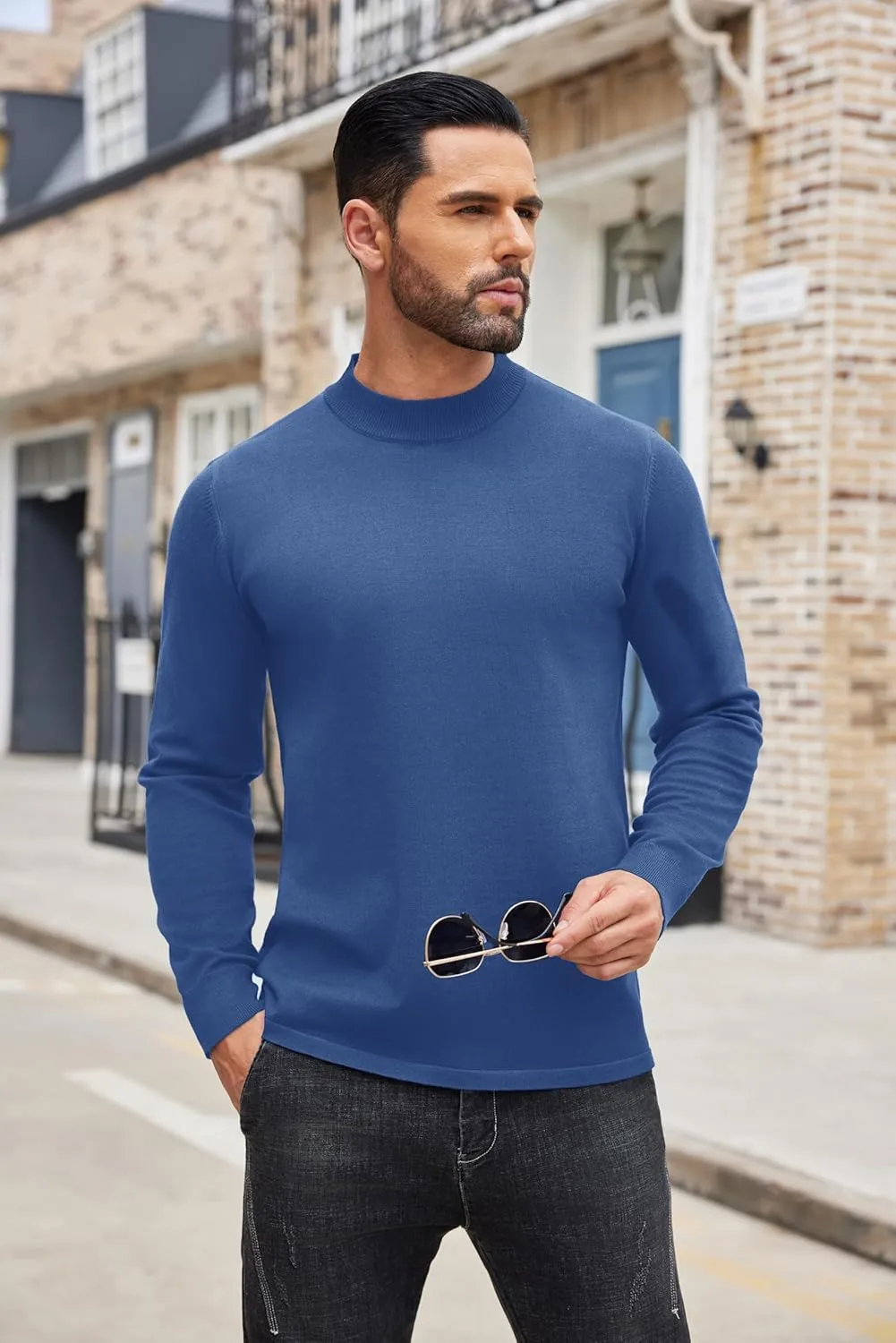 COOFANDY Men's Mock Turtleneck Long Sleeve T Shirts Basic Casual Knitted Half Neck Thermal Lightweight Pullover Sweater