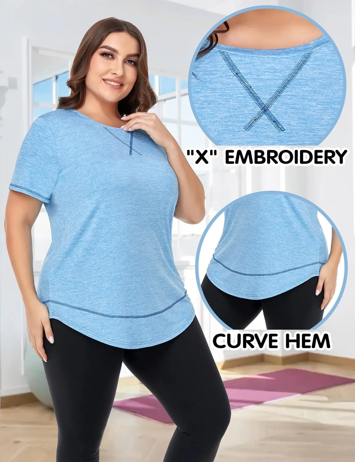 COOTRY Plus Size Workout Tops for Women Short Sleeve Loose fit Shirts Athletic Gym Yoga Clothing