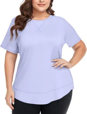 COOTRY Plus Size Workout Tops for Women Short Sleeve Loose fit Shirts Athletic Gym Yoga Clothing