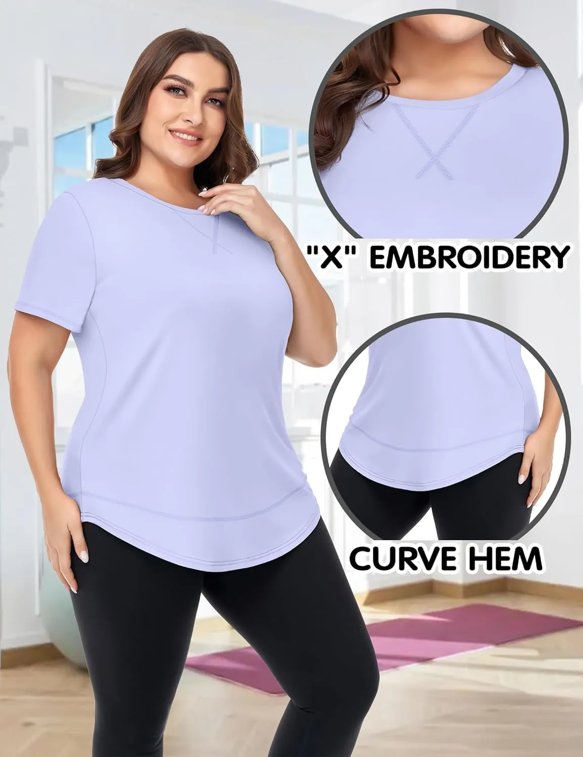 COOTRY Plus Size Workout Tops for Women Short Sleeve Loose fit Shirts Athletic Gym Yoga Clothing