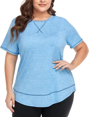 COOTRY Plus Size Workout Tops for Women Short Sleeve Loose fit Shirts Athletic Gym Yoga Clothing