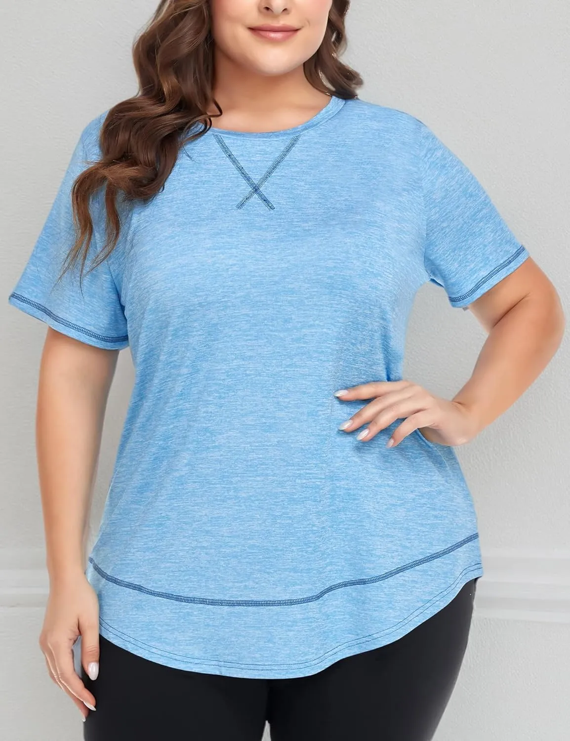 COOTRY Plus Size Workout Tops for Women Short Sleeve Loose fit Shirts Athletic Gym Yoga Clothing