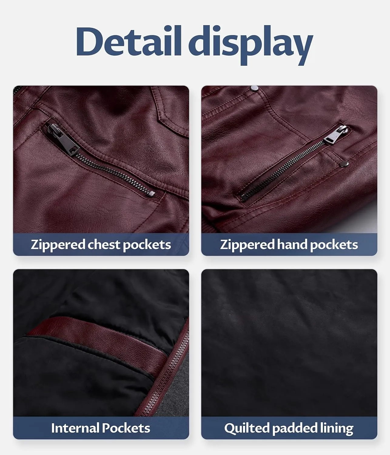 CREATMO US Men's Faux Leather Jacket Motorcycle Jacket Waterproof Windproof PU Moto Vintage Bomber Hoodie with Removable Hood
