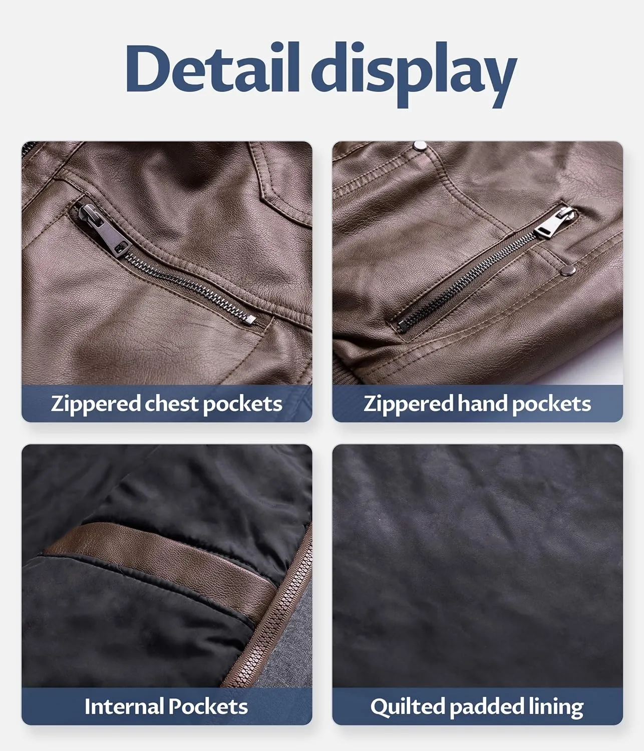 CREATMO US Men's Faux Leather Jacket Motorcycle Jacket Waterproof Windproof PU Moto Vintage Bomber Hoodie with Removable Hood