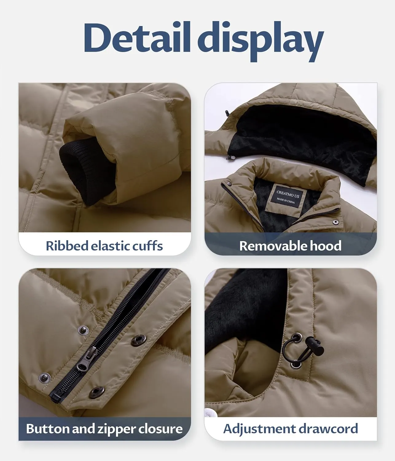 CREATMO US Men's Puffer Jacket Waterproof Winter Parka jacket Warm Thicken Ski Coat