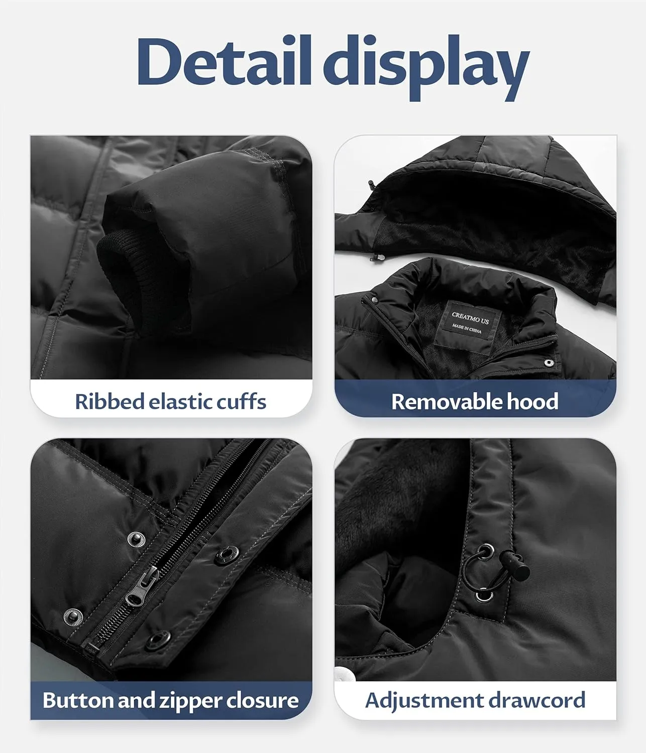CREATMO US Men's Puffer Jacket Waterproof Winter Parka jacket Warm Thicken Ski Coat