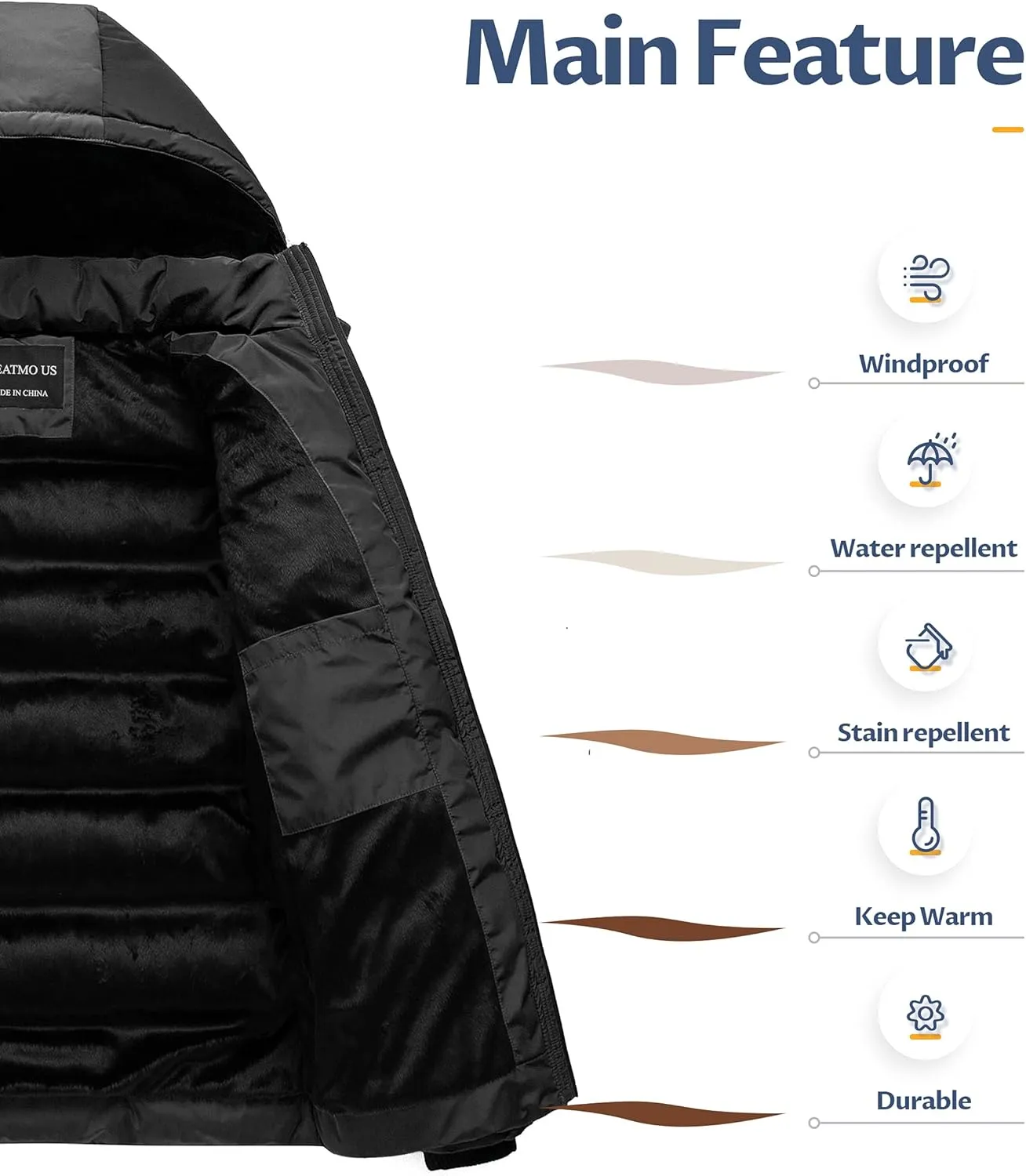 CREATMO US Men's Puffer Jacket Waterproof Winter Parka jacket Warm Thicken Ski Coat