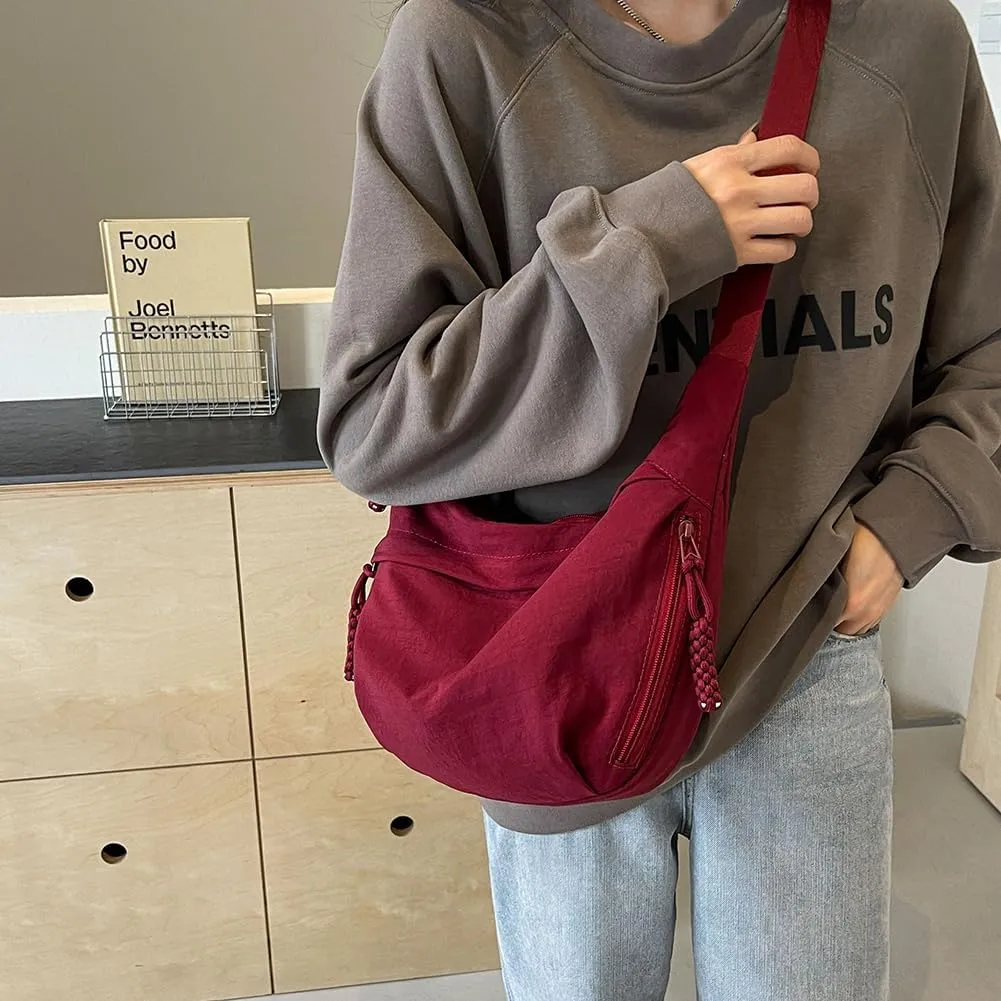 Crescent Crossbody Bags for Women Hobo Bag Luna Bag Dumpling Bag Nylon Multi-Pocket Sling Bag Moon Shoulder Bag