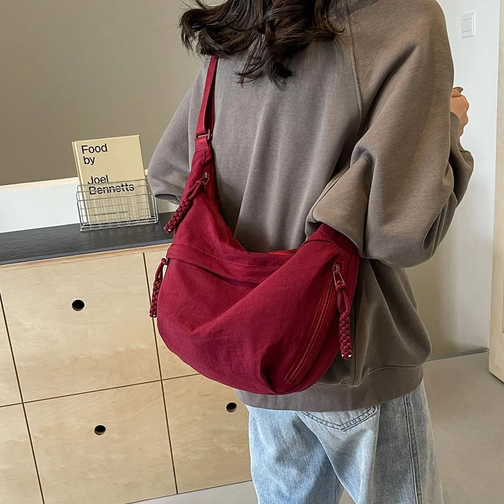 Crescent Crossbody Bags for Women Hobo Bag Luna Bag Dumpling Bag Nylon Multi-Pocket Sling Bag Moon Shoulder Bag