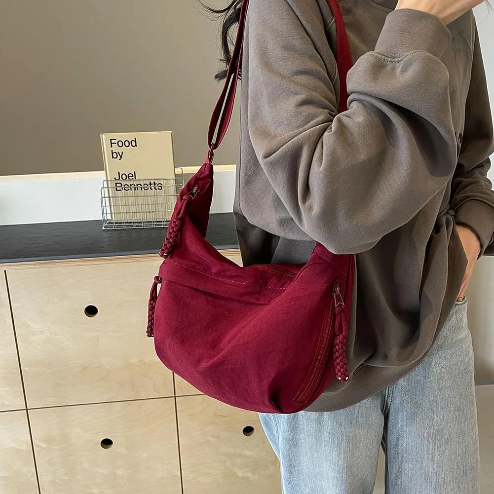 Crescent Crossbody Bags for Women Hobo Bag Luna Bag Dumpling Bag Nylon Multi-Pocket Sling Bag Moon Shoulder Bag
