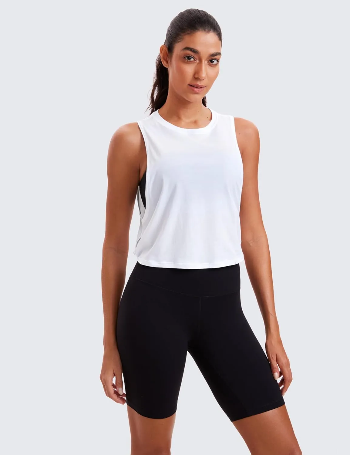 CRZ YOGA Pima Cotton Cropped Workout Tank Tops for Women - Sleeveless Sports Athletic Yoga Running Gym Crop Shirts