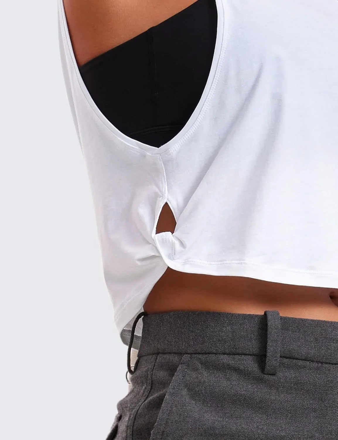 CRZ YOGA Pima Cotton Cropped Workout Tank Tops for Women - Sleeveless Sports Athletic Yoga Running Gym Crop Shirts