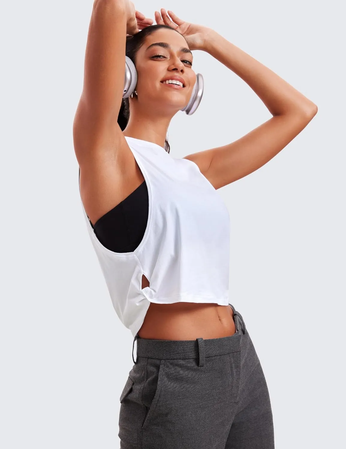 CRZ YOGA Pima Cotton Cropped Workout Tank Tops for Women - Sleeveless Sports Athletic Yoga Running Gym Crop Shirts