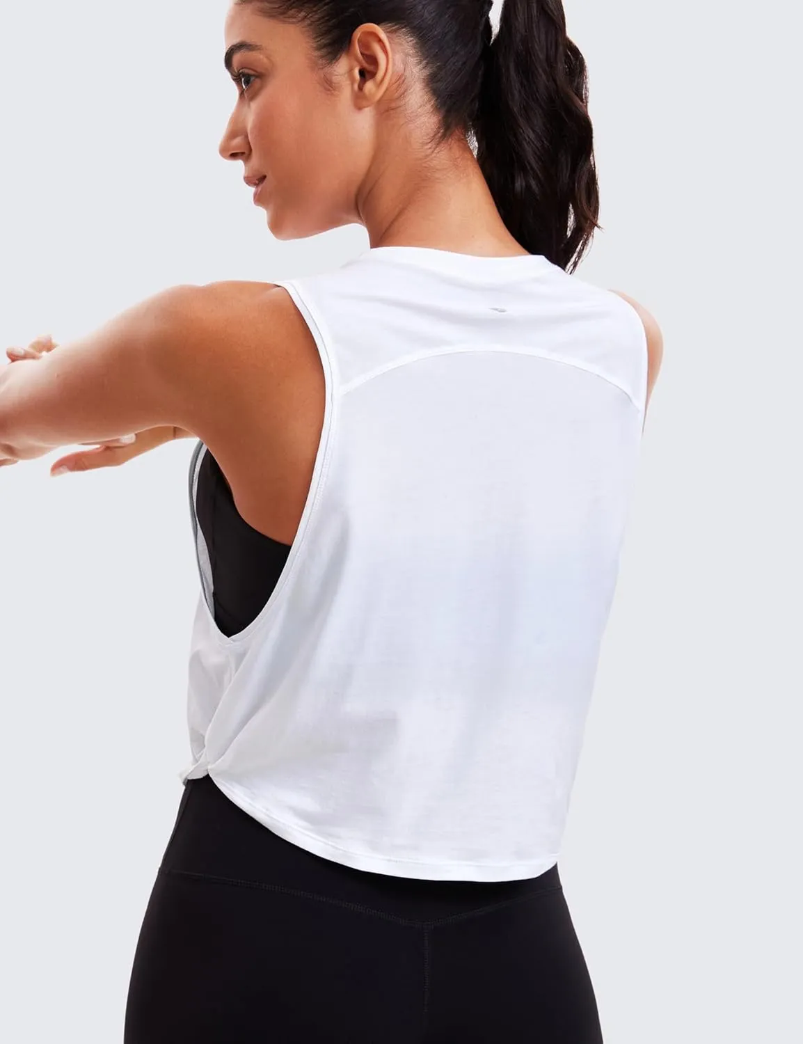CRZ YOGA Pima Cotton Cropped Workout Tank Tops for Women - Sleeveless Sports Athletic Yoga Running Gym Crop Shirts
