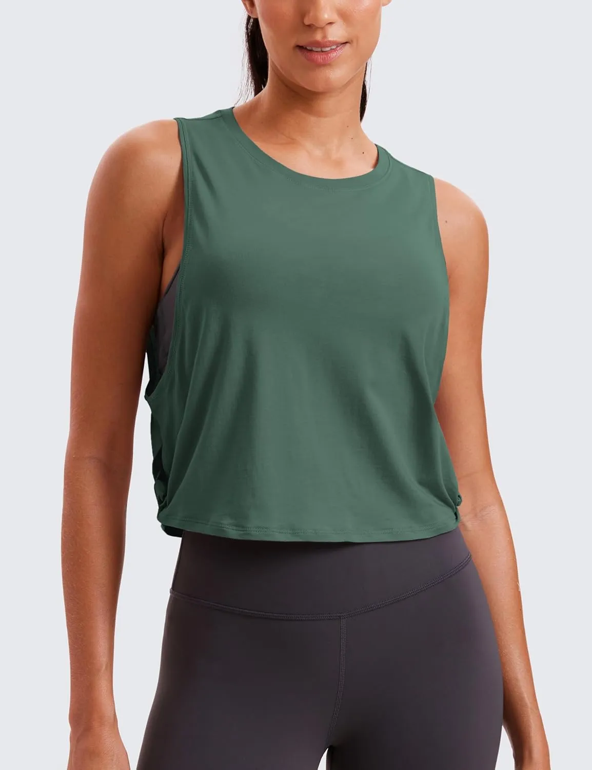 CRZ YOGA Pima Cotton Cropped Workout Tank Tops for Women - Sleeveless Sports Athletic Yoga Running Gym Crop Shirts