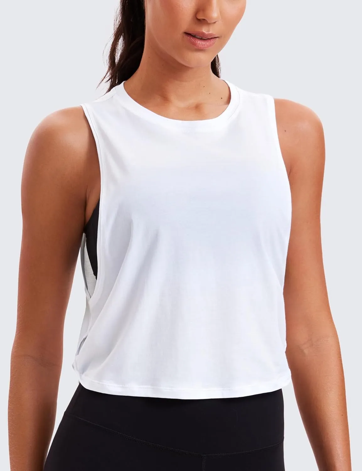 CRZ YOGA Pima Cotton Cropped Workout Tank Tops for Women - Sleeveless Sports Athletic Yoga Running Gym Crop Shirts