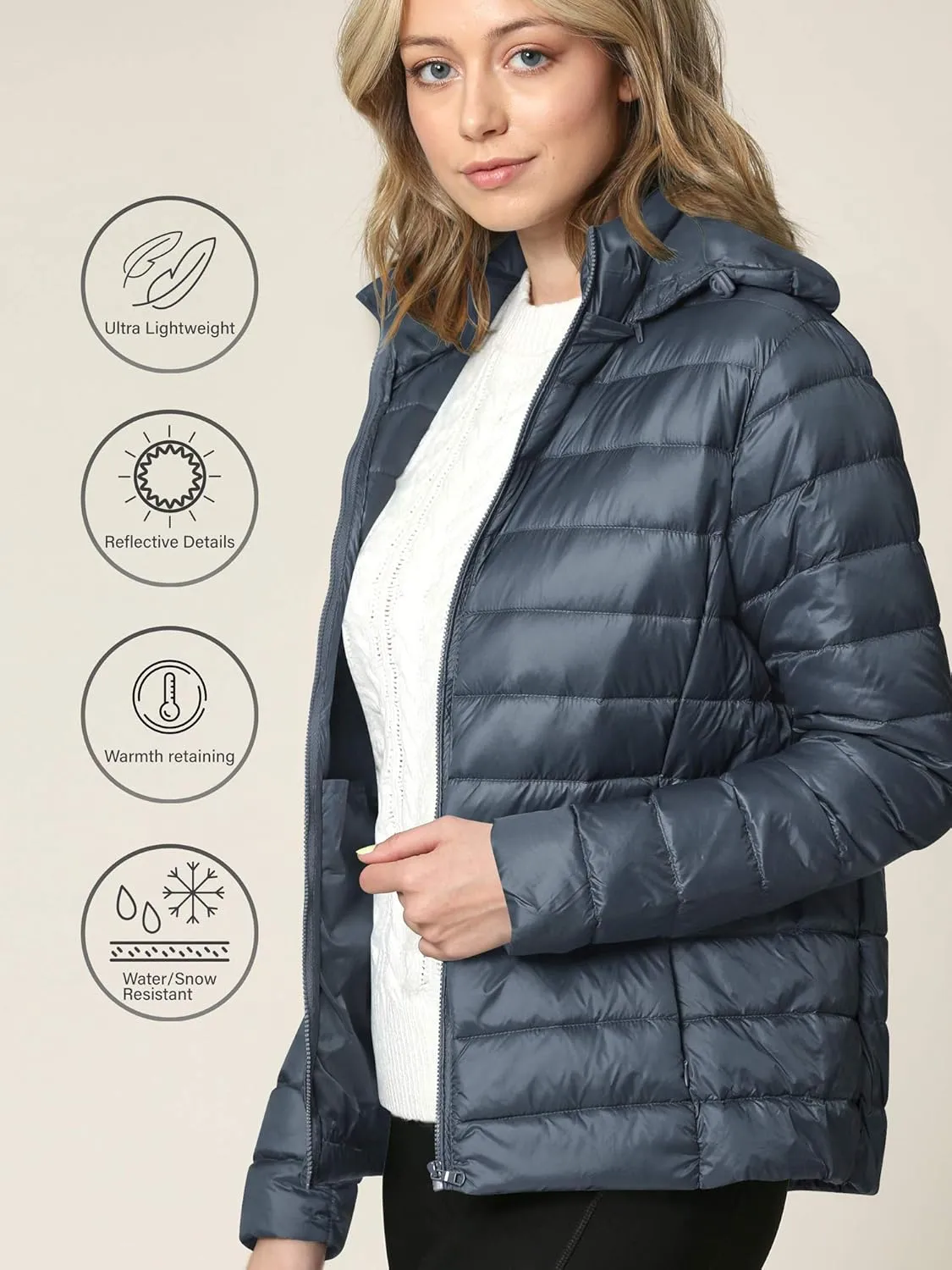 CTC Women's Ultra Light Weight Packable Down Jacket with Removable Hoodie