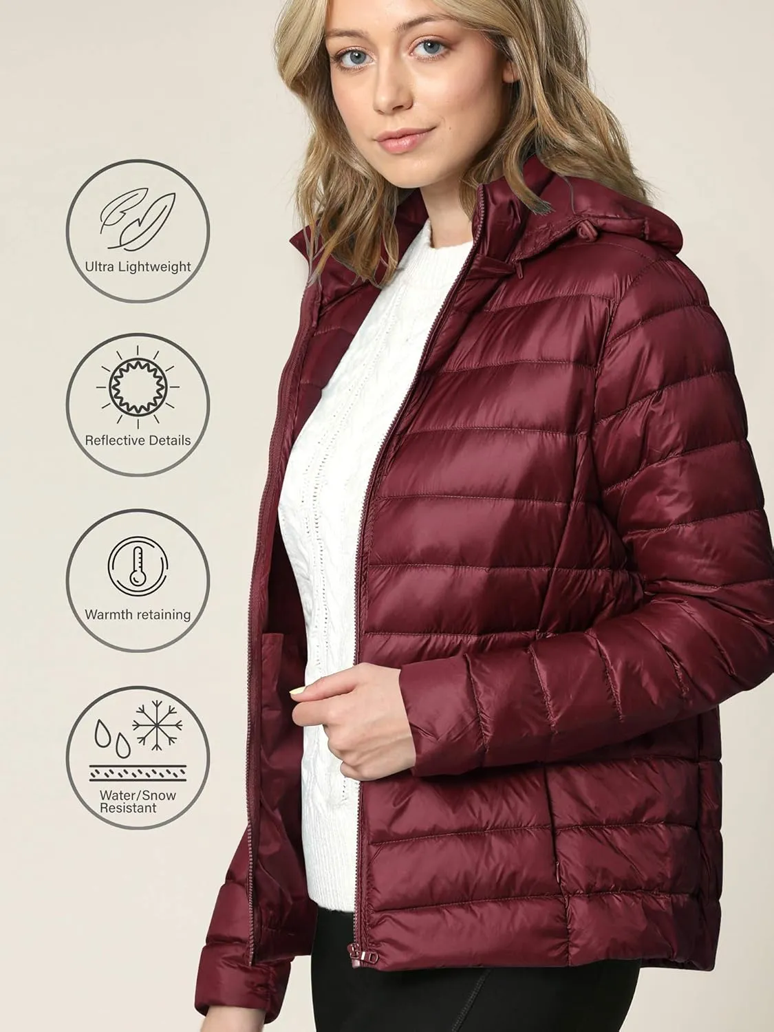 CTC Women's Ultra Light Weight Packable Down Jacket with Removable Hoodie