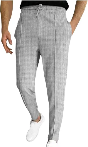 Dademeo Casual Waffle Pants for Men Slim Fit Straight Cut Joggers Pants Elastic Waist Drawstring Workout Lounge Sweatpants