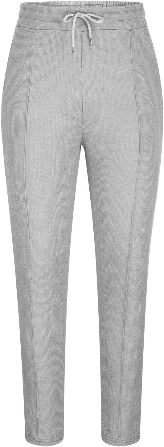 Dademeo Casual Waffle Pants for Men Slim Fit Straight Cut Joggers Pants Elastic Waist Drawstring Workout Lounge Sweatpants