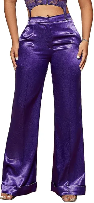 D&M Women's Dress Pants Wide Leg High Waist Flare Pants Work Pants Business Office Casual Lounge Pant Trousers with Pocket