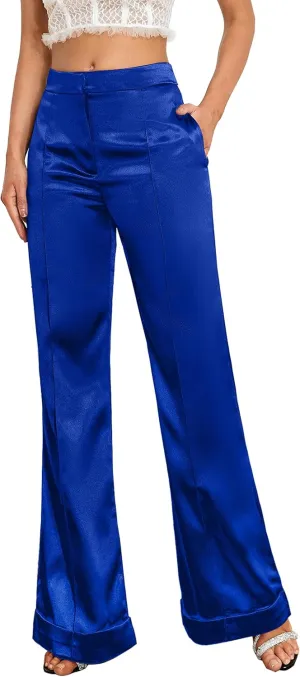 D&M Women's Dress Pants Wide Leg High Waist Flare Pants Work Pants Business Office Casual Lounge Pant Trousers with Pocket