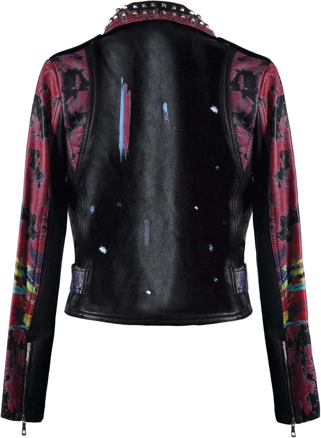 DARKSHE Women's Faux Leather PU Jacket, Graffiti Studded Rivet Punk Biker Moto Fashion Coat with Long Sleeve