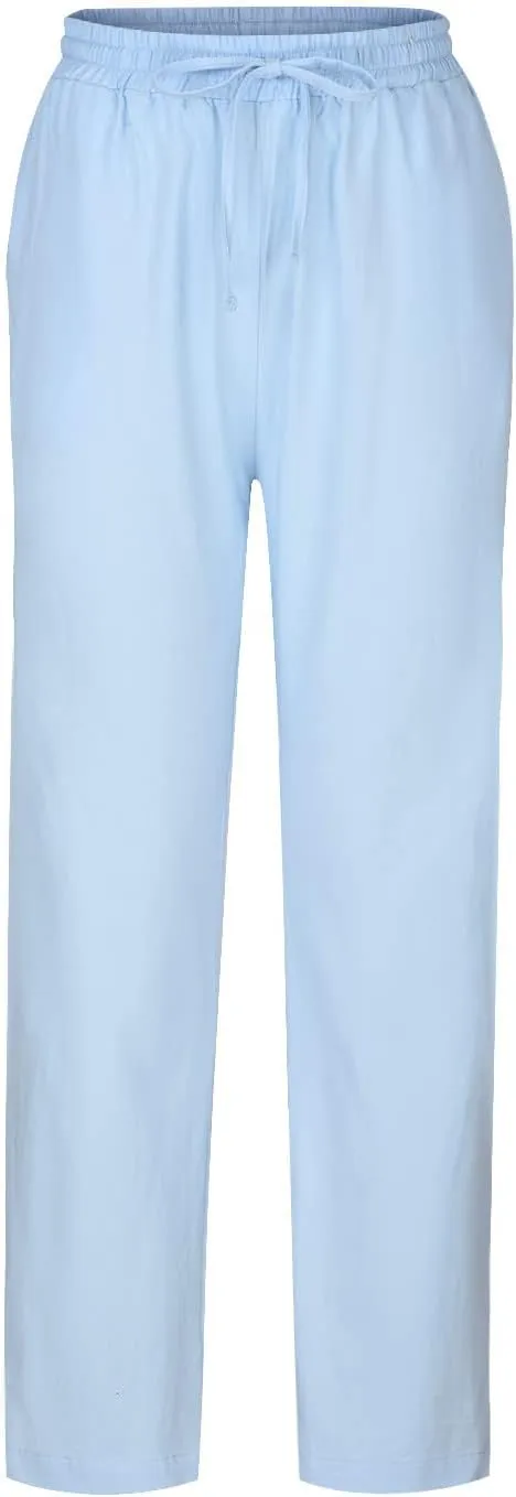 DASAYO Linen Pants Women Trendy Drawstring Elastic Waist Straight Leg Trousers Lightweight Comfy Besch Pants Summer Clothes