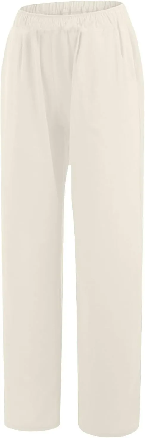 DASAYO Women's Summer Elastic Waist Cotton Linen Wide Leg Trousers Casual Loose Lounge Beach Palazzo Pants with Pockets