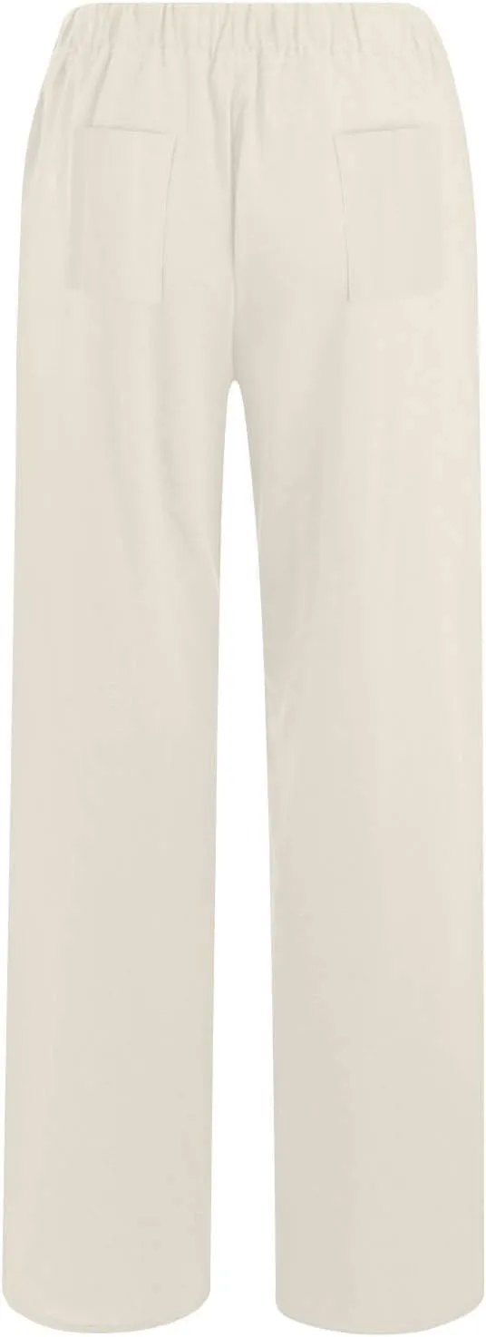DASAYO Women's Summer Elastic Waist Cotton Linen Wide Leg Trousers Casual Loose Lounge Beach Palazzo Pants with Pockets