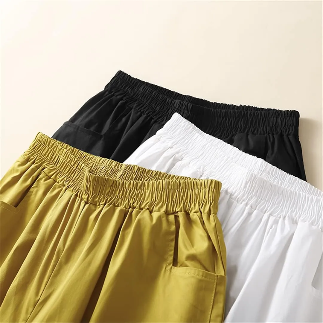 Deepsko Women's Cotton Cropped Ankle Loose Elastic Waist Harem Pants