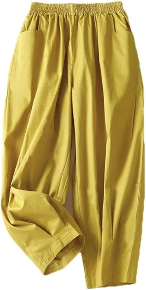 Deepsko Women's Cotton Cropped Ankle Loose Elastic Waist Harem Pants