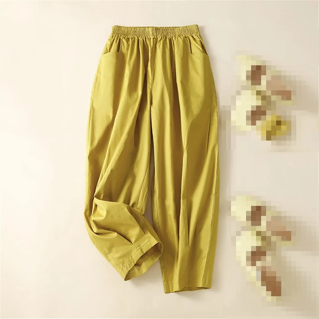 Deepsko Women's Cotton Cropped Ankle Loose Elastic Waist Harem Pants