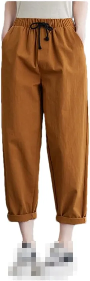 Deepsko Women's Cotton Cropped Loose Elastic Waist Spring Summer Harem Pants