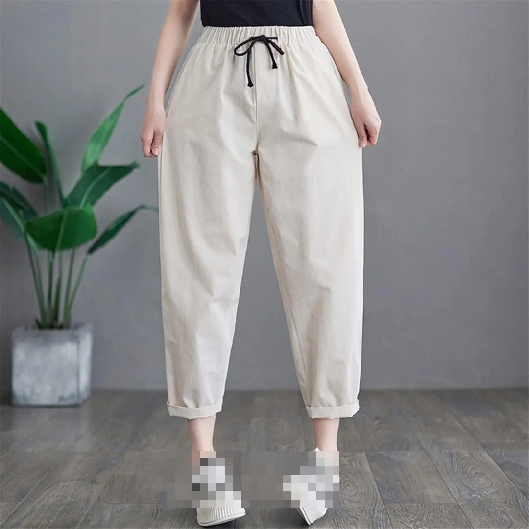 Deepsko Women's Cotton Cropped Loose Elastic Waist Spring Summer Harem Pants